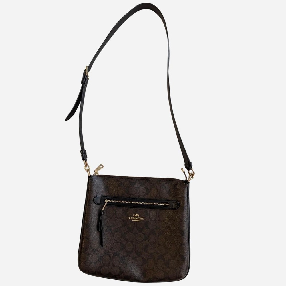 Coach Mae File Crossbody F77885 Signature Canvas Brown Black Bag